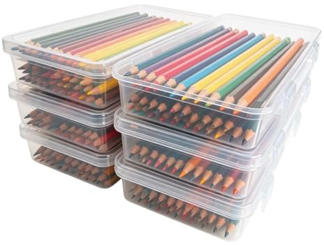 Merzio 6 PCS Clear Pencil Case, Stackable Plastic Pencil Box with Latching Lid, Multipurpose Small Box with Lid for Office Supplies,Crafts