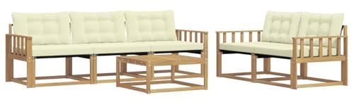 vidaXL Outdoor-Sofagarnitur 6 pcs Weiß und Creme 79 x 79 x 37 cm, Garten-Sofa, modernes Ecksofa, Robustes Loungemöbel, stilvolle Terrasse, Bequeme Sitzgruppe