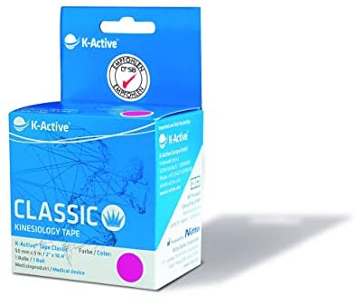 K-Active Kinesiologie Tape Classic PINK, wasserabweisend und hypoallergen, 50 mm x 5 m, 1er Box