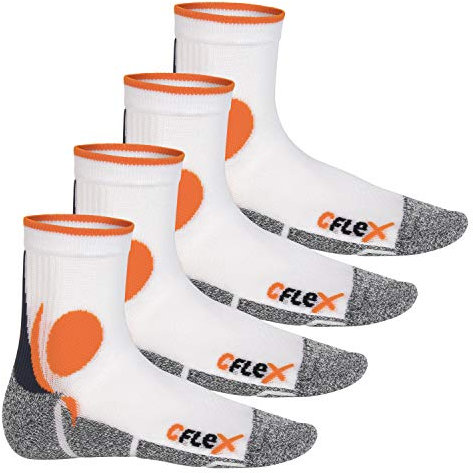 CFLEX Damen und Herren Running Funktions-Socken (4 Paar) Laufsocken - Weiss-Orange 43-46