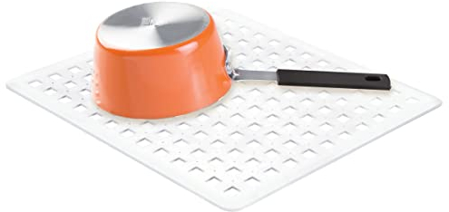 iDesign Escurridor de platos y vasos, rejilla de plástico PVC de tamaño mediano, alfombrilla escurreplatos para proteger el fregadero de la cocina, transparente