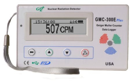 GQ GMC-300E-Plus Digital Geiger Counter Nulcear Radiation Detector Monitor Meter dosimeter Beta Gamma X ray data logger recorder realtime monitoring for personal home professional general purpose with UK wall charger
