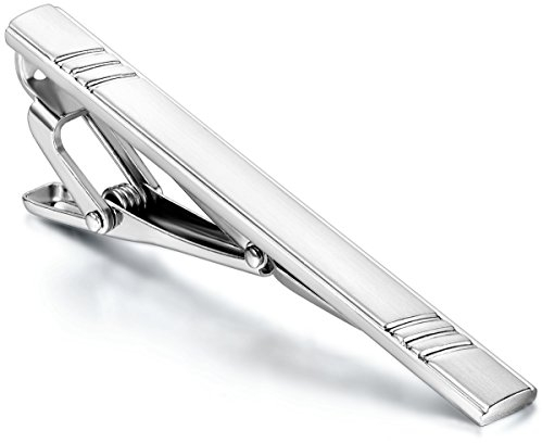 JewelryWe Herren Krawattennadel, Messing Poliert Krawattenklammer Krawattennadeln Tie Clip, Silber