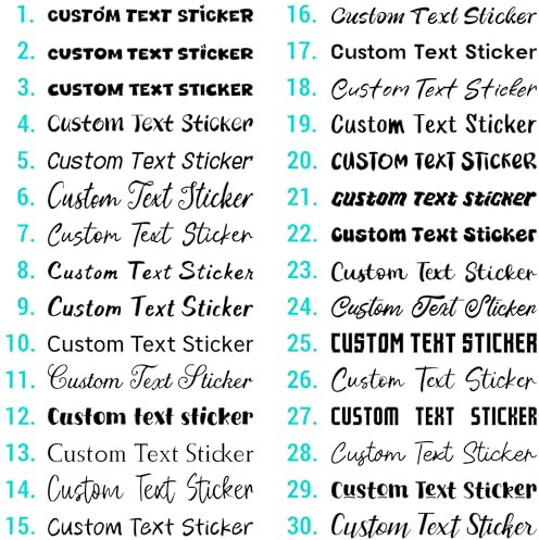 Custom Text Vinyl Stickers Decals Graphics Funny Bumper Slogan Quote Personalised Business Name Lettering for Cars Vans Shop Windows | 30 Fonts | Sizes 20cm to 150cm wide | 23 Gloss Colours