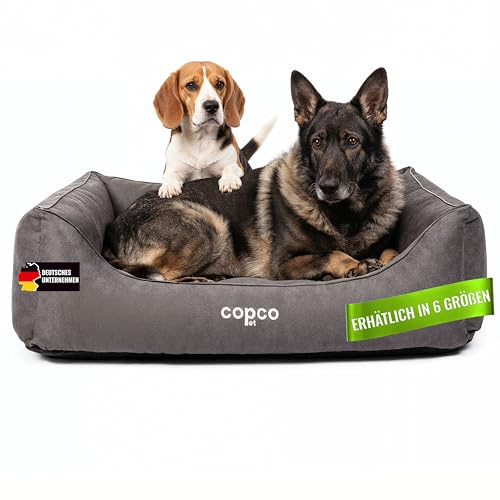CopcoPet Hundebett mittelgroße Hunde【waschbar & rutschfest】 Hundekorb XL Kunstleder in Wildlederoptik, gelenkschonendes Hundekissen für drinnen, pflegeleichtes Hundesofa, Dog Bed in Grau 100 x 80cm
