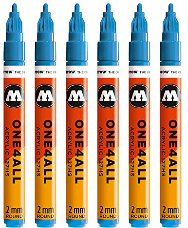 Molotow One4All 127HS Acryl Marker (2,0 mm Strichstärke, hochdeckend und permanent, UV-beständig, für fast alle Untergründe) 6 Stück Farbe 230 schockblau