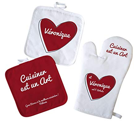 CADEAUX.COM - Gant Personnalisable Message - Coeur - Maniques Cuisine - Gant Cuisine - Cadeau Maman - Idée Cadeau Personnalisé Prénom et Message - Idée Cadeau Fête des Mères - Cadeau Noel