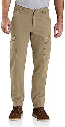 Carhartt Herren Rugged Flex® Relaxed Fit Cargo-Arbeitshose aus Canvas, Dunkles Khaki, W38/L34