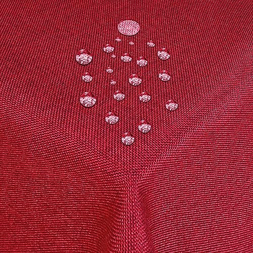Tischdecke Stoff Damast Leinen-Optik Jacquard mit Fleckschutz rund 220 cm Rot