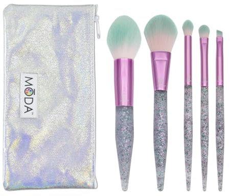 Moda Royal & Langnickel BMD-GBSET6PK Kit complet de 6 pinceaux de maquillage à paillettes avec pochette incluse Poudre pointue, fard à joues, fard à paupières et pinceaux de ligne Rose