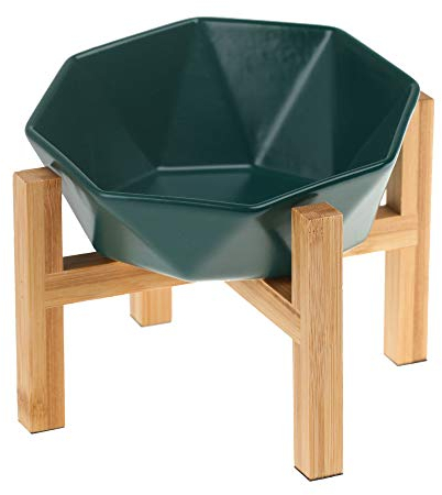 Vert avec Support Porte-gamelle Surélevée Gamelle incliné pour Chien et Chat Céramique avec Support en Bambou