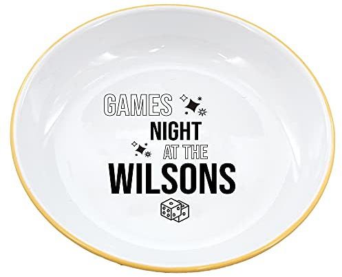 aztex Personalised Enamel Family Games Night Snack Bowl, White Base, Blue Trim