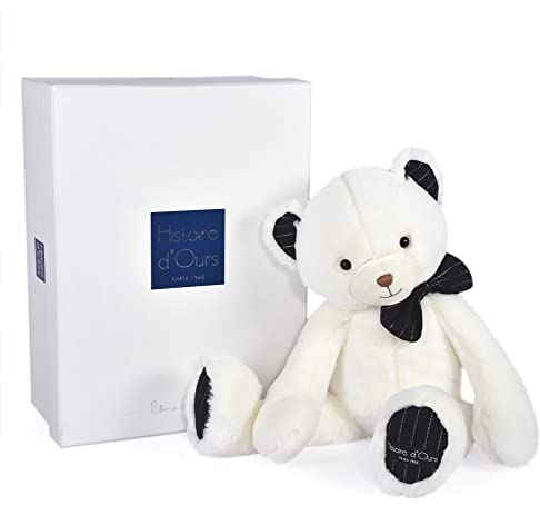 Histoire d'Ours - Peluche Orso - Bianco Avorio e Blu - 40 cm - Idea regalo di nascita e compleanno per bambini - Doudou chic - Collecion Preppy Chic - HO3131