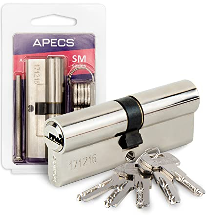 APECS - Serrure à cylindre profilé 40/40 mm - Pour serrure de porte d'entrée - Avec 5 clés - Modèle SM-80(40/40) - En argent