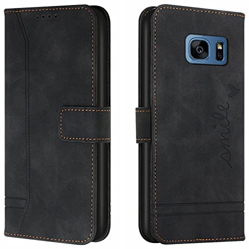 Lihondar Kompatibel mit Samsung Galaxy S7 Edge Hülle, Handyhülle Samsung S7 Edge, S7 Edge Leder Klappbar Schutzhülle Tasche Wallet Brieftasche Cover Case für Samsung S7 Edge Klapphülle (Schwarz)