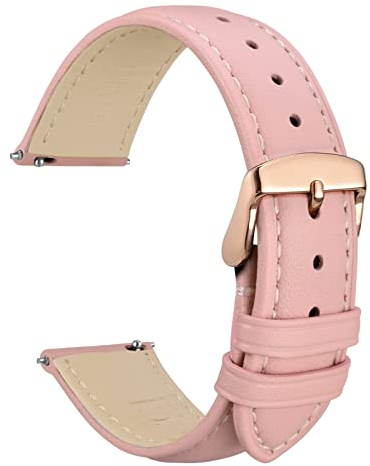 WOCCI 22mm Fleurs Bracelet de Montre pour Femme, Cuir Véritable, Bande à Dégagement Rapide, Boucle Dorée Rose (Rose)
