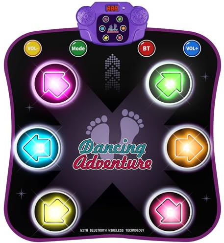 Flooyes Dance Mat Toys for 3-12 Year Old Kids, Electronic Dance Pad with Light-up 6-Button Wireless Bluetooth, Music Dance with 5 Game Modes, Birthday Toys Gifts for 3 4 5 6 7 8 9 10+ Year Old Girls