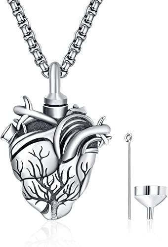 ADMETUS Urnenketten für Asche Lebensbaum 925 Sterling Silber Lebensbaum Urnen Kette für Asche Herz Anhänger Halskette für Andenk