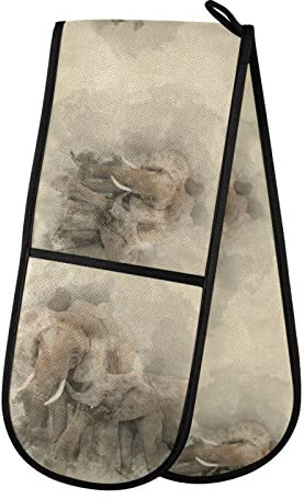 Double Oven Glove African Wild Elephant Heat Resistant Double Ovens Mitt Modern Cooking Gloves Potholders