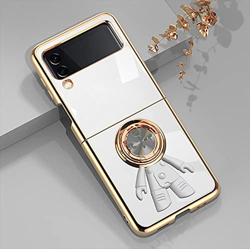 TTVV Placcatura Astronauta Supporto Cover per Samsung Galaxy Z Flip 3 5G,Silicone Case con 360°Anello Supporto Ultra Sottile ed Elegante Cover Antiurto Standing