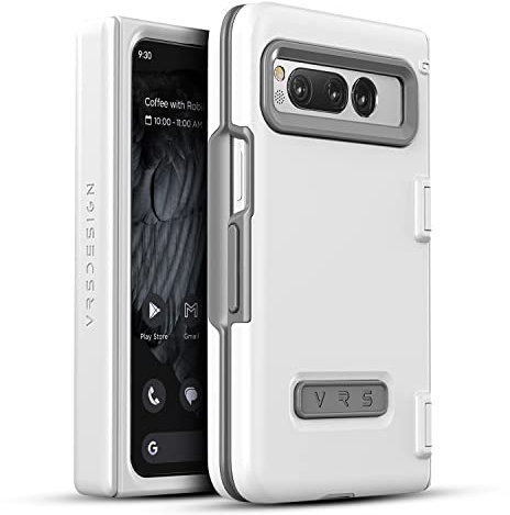 VRS DESIGN Terra Guard Modern für Google Pixel Fold Case (2023), Rugged Minimalist Dual Protection Style [Anti Scratch Scharnier Schutz] Hülle Kompatibel mit Pixel Fold (Weiß)