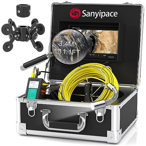 Sanyipace Rohrkamera 50M, Endoskopkamera mit Licht, 9 Bildschirm Rohr Kamera mit DVR, IP68 Wasserdicht Industrie Endoskop Kamera, Streckenzähler, 16GB SD Karte