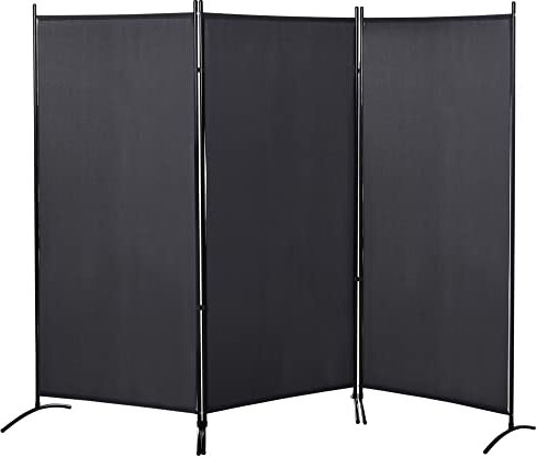 HOMCOM Paravent 3 Panneaux dim. 2,53L x 0,5l x 1,82H m Store latéral Brise-Vue paravent sur Pied séparateur métal Polyester Haute densité Gris foncé