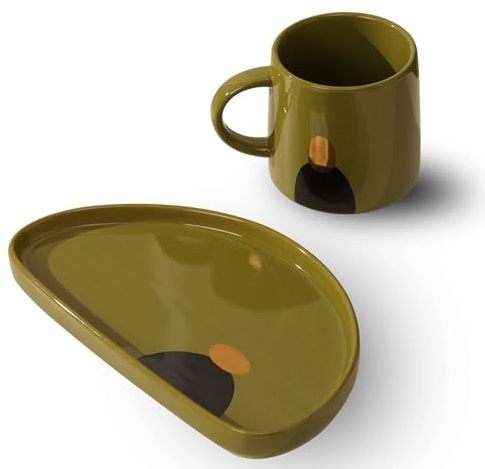 TYMYYS Juego Tazas Desayuno, Platos Vajilla Moderna, Tazas De Cafe Con Plato, Tazas Grandes 350ml, Vajilla Infantil Porcelana, Tazas Grandes Cafe Con Leche-verde-350ml, FK2BCC222KI222B