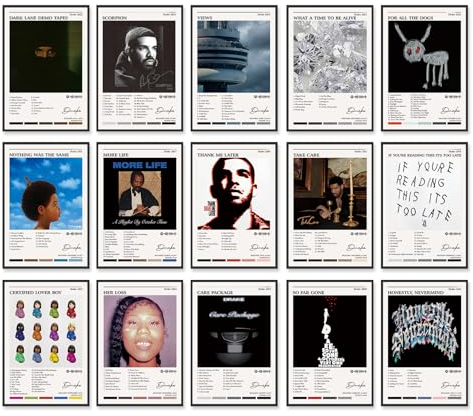 A ART·ZONE Drake Poster (15 Stück 8x12 Zoll) Album Cover Plakate Papierdrucke Ungerahmt, Musikplakate Wandkunst Collage Kit für Raum Dekor