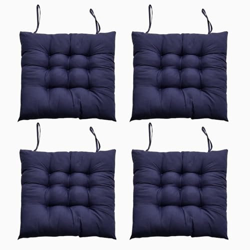 DKIEI 4er Set Stuhlkissen mit Bändern, Bequemes Sitzkissen 40x40 cm Stuhlauflage für Bürostuhl, Gartenstuhl, Balkonstuhl, Sitzpolster Indoor & Outdoor für Esszimmer, Wohnzimmer, Studierzimmer Blau