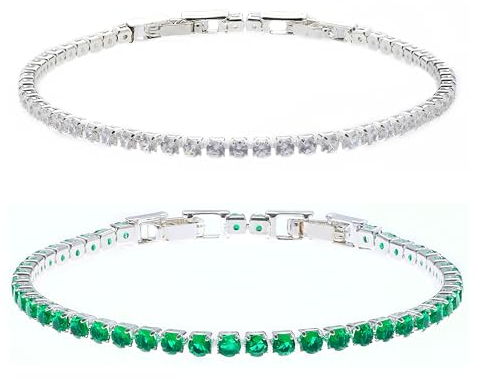 Zoomers Set 2 Pezzi Bracciali Tennis Donna Argenti con Zirconi - Braccialetti Regolabili 17-19CM - Gioielli Set Idee Regalo per Mamma Ragazza Moglie Fidanzata