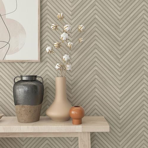 K&L Wall Art Holzoptik Tapete Fischgrätenmuster Beige Grau Vliestapete Holz Boho Holztapete