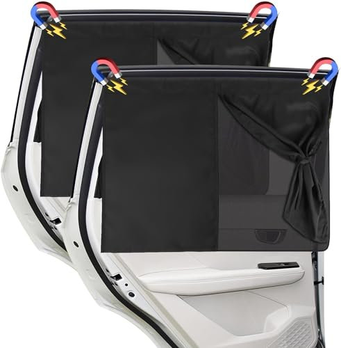 2 Pack Car Window Shades for Baby, Car Sun Shade Curtain Side Window Magnetic Car Curtains Double Layer Car Sun Shade Block UV Rays and Heat, Car Blinds All-round Protection for Baby,Kids,Pets