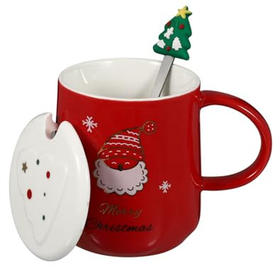 CIYODO Tazza Di Natale Da 500 Ml Con Coperchio E Cucchiaio Tazza Di Ceramica Per L'acqua Elegante E Pratica A Forma Di Babbo Natale