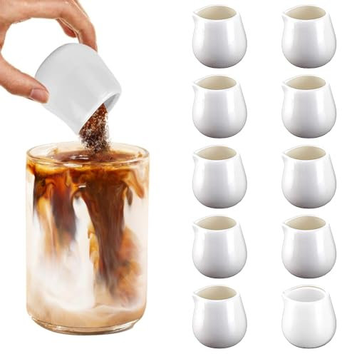 10 Pcs Small Milk Jug, 50ml White Small Porcelain Milk Jug, Mini Creamer Jugs,Reusable Mini Fingerprint Creamer Pitcher for Milk, Sauce, Juice, Kitchen, Coffee Shops, Office,Without Handle