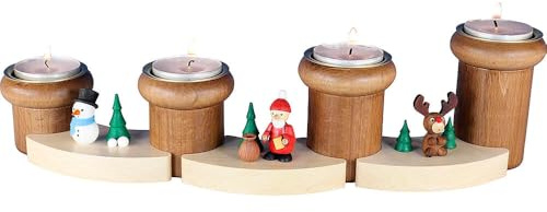 Erzgebirge Palast Ullrich Kunsthandwerk Teelichthalter - Advent Weihnachtsmann, Schneemann und Elch - 8 cm