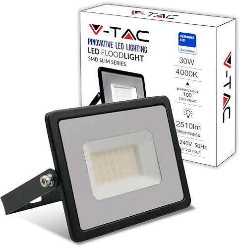V-TAC Projecteur LED Extérieur 30W - [Haute Performance] - IP65 – 2510 Lumen – Lampe Étanche pour Maison, Jardin, Garage, Fabrique - Lumière Blanc Neutre 4000K