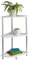 Kiswa collection 3-Tier Corner Storage Shelf Unit – White, Oak Finish with Stainless Steel Legs, Shaker Style Corner Table for Living Room, Bedroom, Decoration, Easy Assembly (White, 3 Tier)