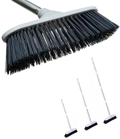 Yard Brush Heavy Duty Outdoor Concrete Broom Telescopic Adjustable Long Handle with Stiff Bristles for Cleaning Scrubbing Deck Driveway Patio Wood Stone Tile Garden Warehouse Leaves Lawn Caravan 1.3M