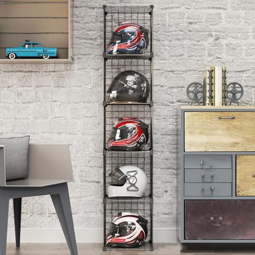 Motorradhelm Rack Stad Hut Vitrine, Boden-stadig Metall Fahrrad Helm Halter Schuhtasche Regal, Draht Würfel Hut Orgaizer Gitter Aufbewahrung Bis, Clear, 10 Cubes