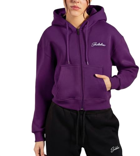 SMILODOX Sweatjacke Damen Enara, Strickjacke mit Frontzipper und Kängurutasche, gesticktem Logo auf Brust, weichem Stoff mit Bündchen, Bequeme Kapuzenjacke für Sport, Freizeit, Alltag und Outdoor