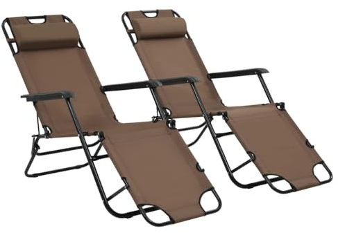 Teenpull Klappbare Sonnenliegen 2er Set, Braun, pulverbeschichteter Stahl, 138x61x89 cm, verstellbare Fußablage, wetterfest für Garten & Strand, 120 kg Tragkraft