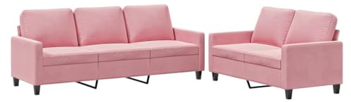 ULUYYUC 2-TLG. Sofagarnitur mit Kissen Rosa Samt, Modernes Wohnzimmer Set aus 2-Sitzer und 3-Sitzer Sofa, Stabiles Metallgestell und Weiche Polsterung für Entspannung im Zuhause