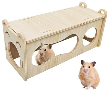 Hamster Zubehoer aus Holz Hamster Haus Versteck 20x9x8cm | Aus verarbeitetem Holz gefertigt, glatte Oberfläche & nagetierfreundlich. Mehrere Durchgänge als Hamster Tunnel