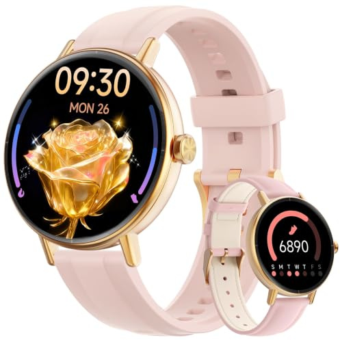 Gydom Smartwatch Damen Rund, 1.27 AMOLED Smart Watch mit Telefonfunktion, Fitnessuhr mit SpO2 Herzfrequenz Stress Kalorien Schlaf, 120+ Sportmodi & IP68 Wasserdicht Sportuhr für Samsung iOS Android