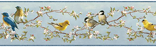 Chesapeake HTM48511B Louise Blue Songbird Portrait Wallpaper Border, 7 Sq Ft