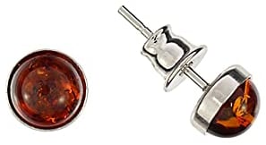 Bernstein Ohrringe, kleine runde Ohrstecker mit Bernstein, Fassung 925/000 Sterling Silber rhodiniert von Artisana-Schmuck