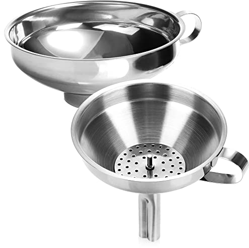 com-four® 2-teiliges Trichter Set aus rostfreiem Edelstahl 304 - Einfülltrichter mit Sieb für Einmachgläser beim Einkochen - Marmeladentrichter mit Einfüllstutzen (02 Stück - Edelstahl Mix)
