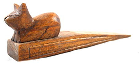 Coco Papaya Türstopper Katze aus Holz, braun, handgeschnitzt