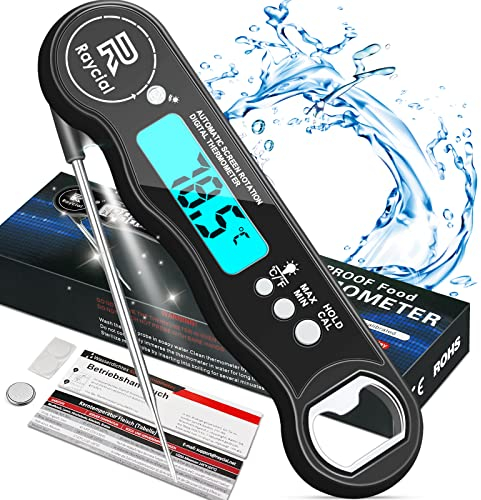 Meat Thermometer,Digital Instant Read Thermometer,Food Probe IPX7 Waterproof Kitchen Thermometer with 240 Foldable Long Probe,Automatic Rotating LCD Display for Cooking,Meat, Milk,Water,BBQ